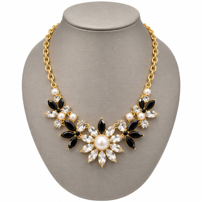 Draper James Black and White Crystal Statement Necklace In Gold`