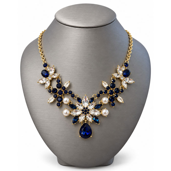 Draper James Navy and White Crystal Statement Necklace In Gold`