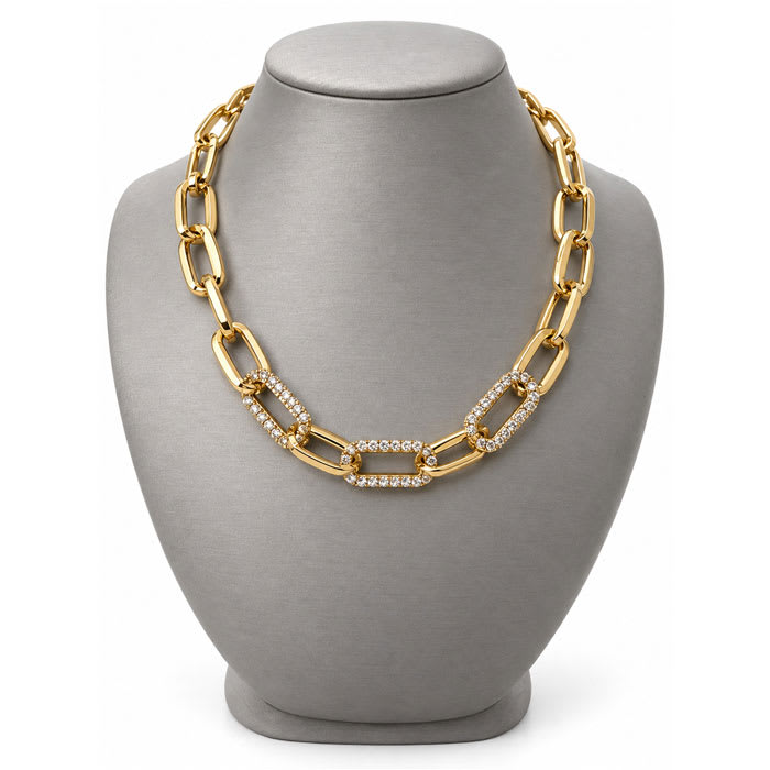 Martha Stewart Everyday Chunky Gold Link and Crystal Necklace, 16 Inches