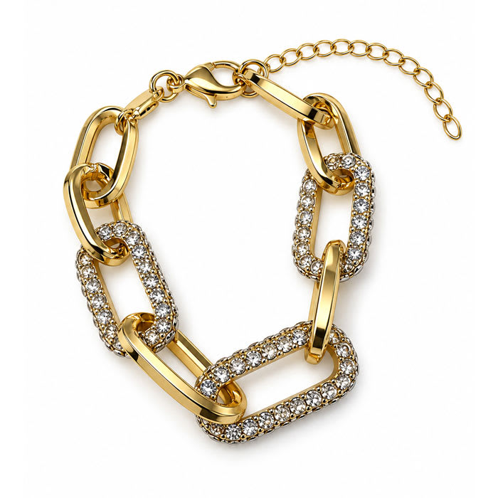 Martha Stewart Everyday Chunky Gold Link and Crystal Bracelet, 7 Inches
