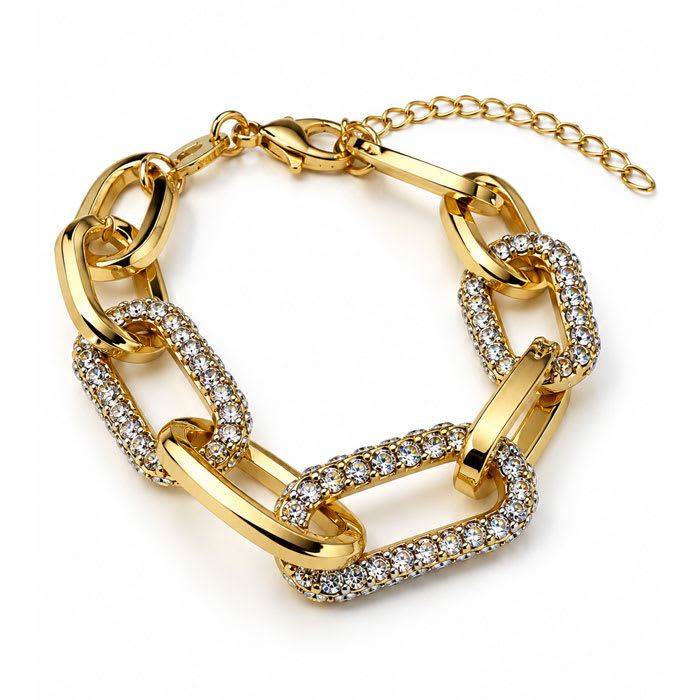 Martha Stewart Everyday Chunky Gold Link and Crystal Bracelet, 7 Inches