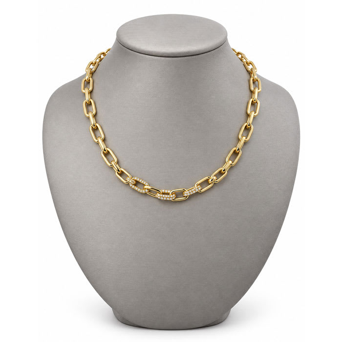 Martha Stewart Everyday Petite Gold Link and Crystal Necklace, 16 Inches