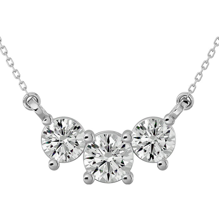 Estate Jewelry 1 Carat Moissanite Three Stone Necklace In 14 Karat White Gold, 18 Inches