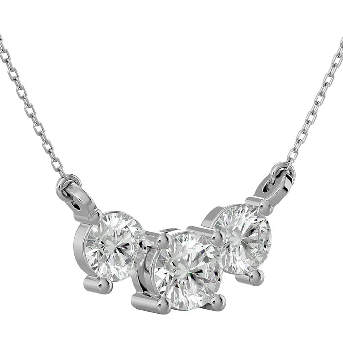 Estate Jewelry 1 Carat Moissanite Three Stone Necklace In 14 Karat White Gold, 18 Inches