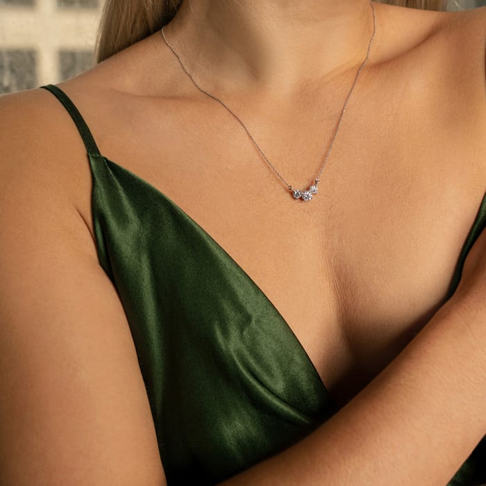 Estate Jewelry 1 Carat Moissanite Three Stone Necklace In 14 Karat White Gold, 18 Inches