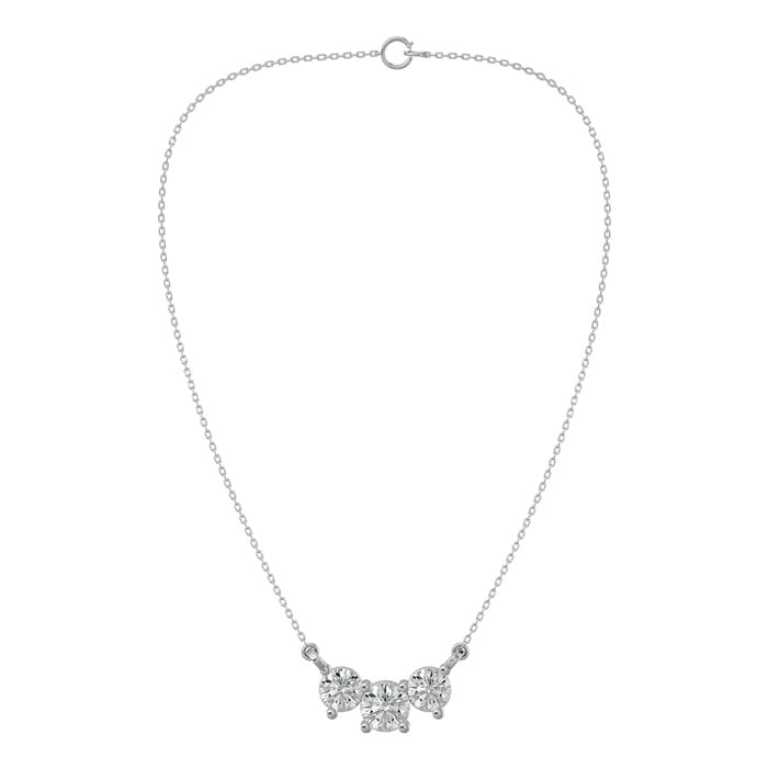 Estate Jewelry 1 Carat Moissanite Three Stone Necklace In 14 Karat White Gold, 18 Inches