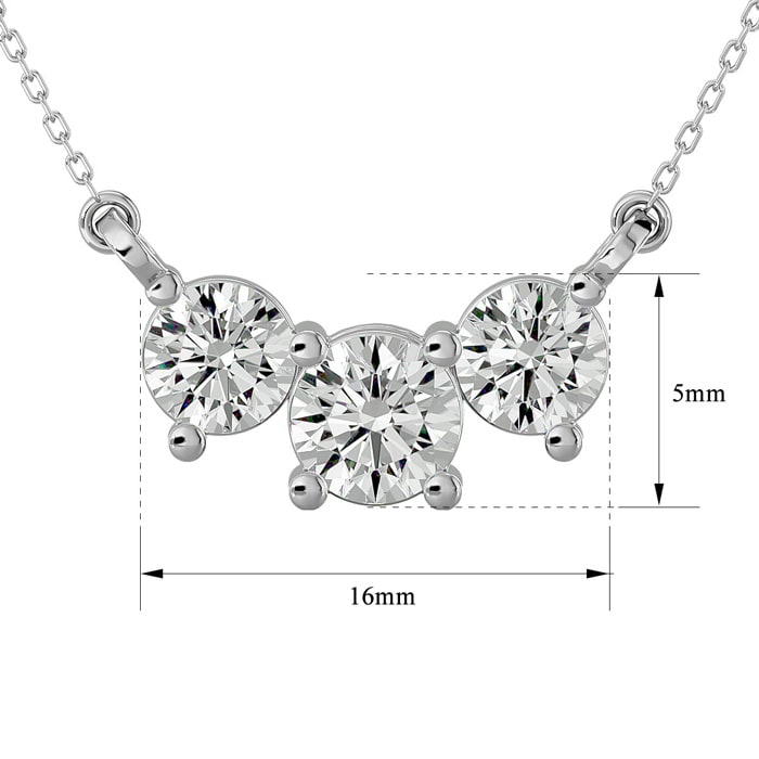 Estate Jewelry 1 Carat Moissanite Three Stone Necklace In 14 Karat White Gold, 18 Inches
