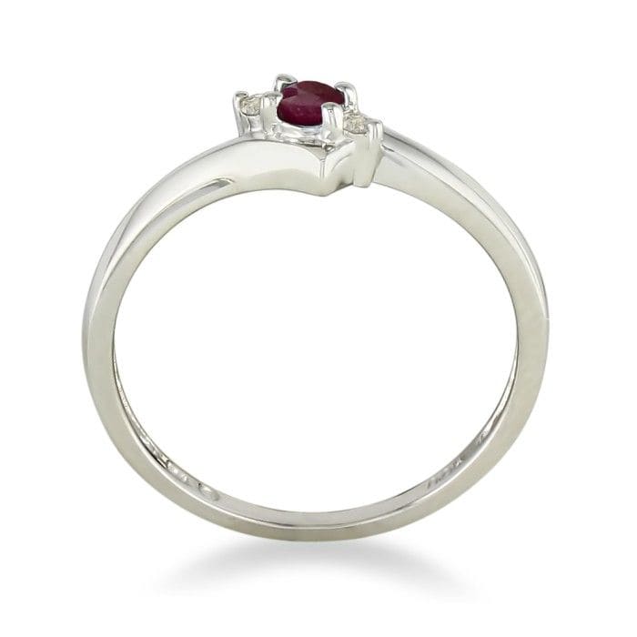 Ruby Jewelry: Dainty Bypass Ruby and Diamond Ring in 10k White Gold