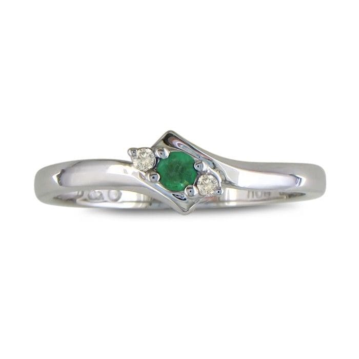 Dainty Bypass Emerald and Diamond Ring in 10k White Gold
