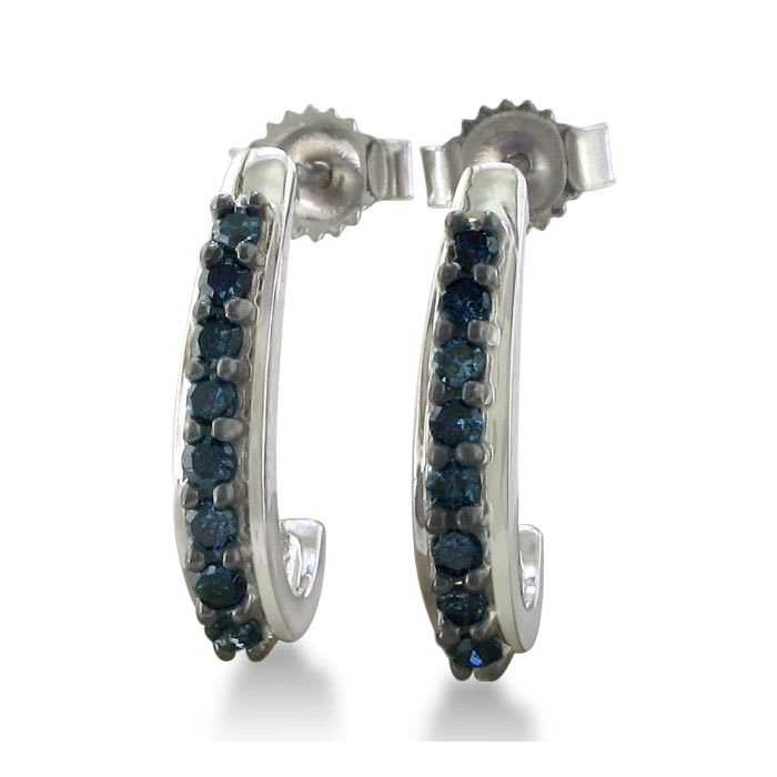 Sterling silver ruby J-hoop earrings. These everday earrings contain 16 midnight blue sapphires with a total gem weight of 1/3 carat.