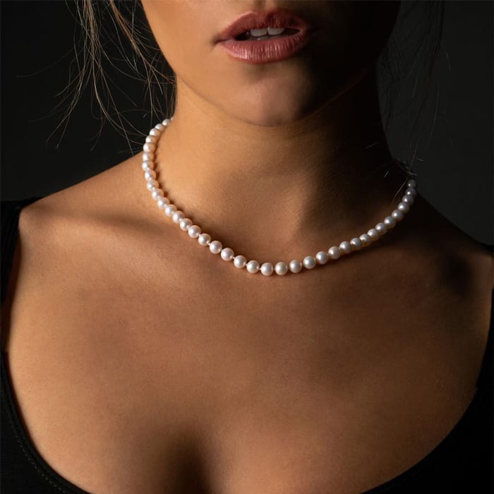 18 inch 7mm AA Pearl Necklace With 14K Yellow Gold Clasp