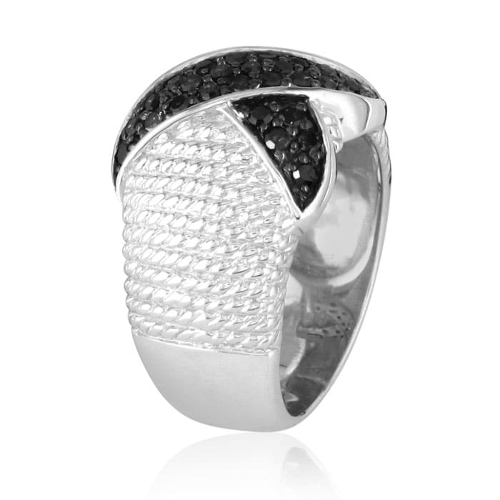 Previously Owned 1/2ct Black Diamond Ropework Right Hand Ring in Sterling Silver, Size 6