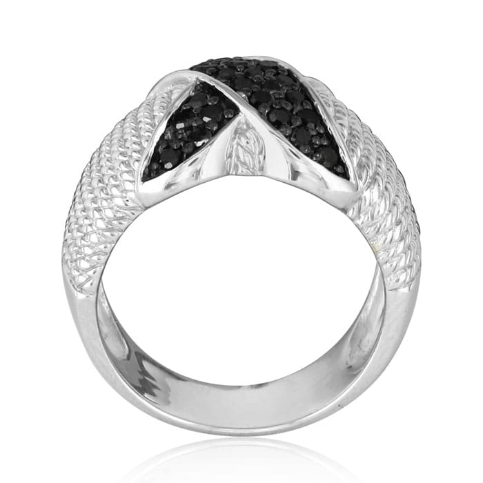 Previously Owned 1/2ct Black Diamond Ropework Right Hand Ring in Sterling Silver, Size 6