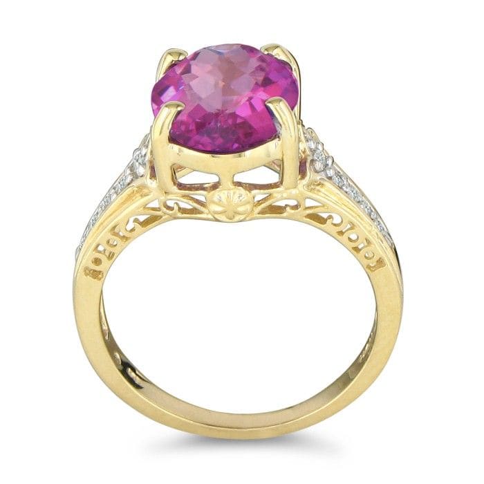 Pink Gemstones 4 Carat Pink Topaz and Diamond Ring In 10 Karat Yellow Gold