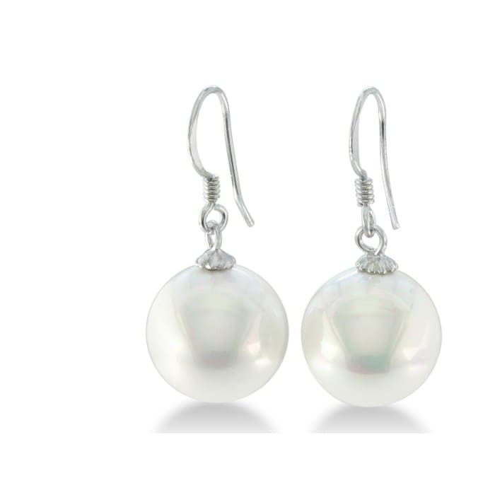 Pearl Drop Earrings With 12MM Shell Pearls In Sterling Silver