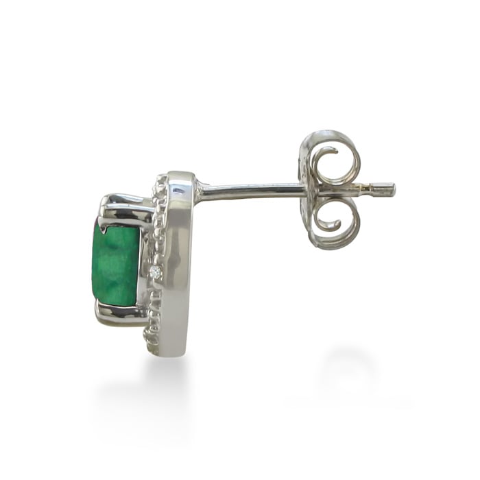 2ct Emerald Diamond Halo Earrings, 10k White Gold