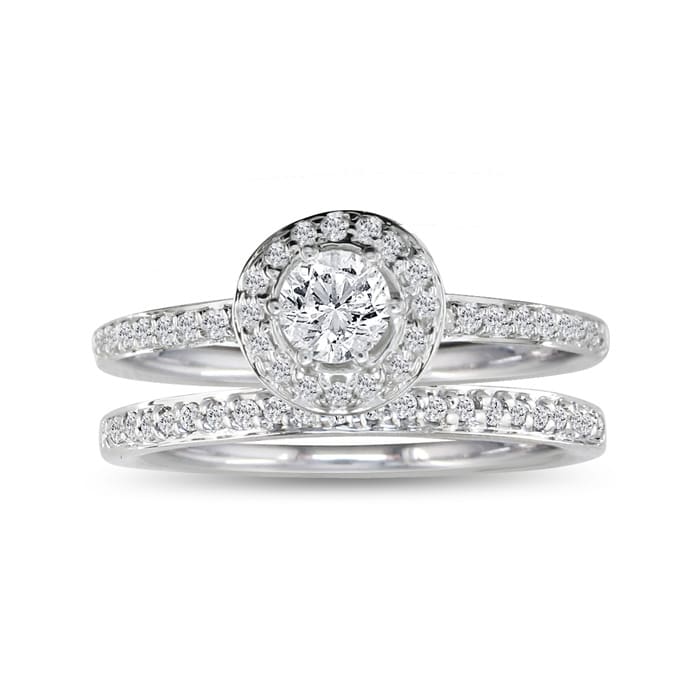 Estate Jewelry 3/4 Carat Micro Pave Created Diamond Bridal Set In Sterling Silver, Size 7