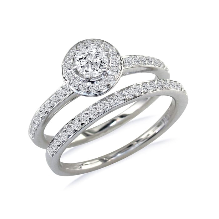 Estate Jewelry 3/4 Carat Micro Pave Created Diamond Bridal Set In Sterling Silver, Size 7