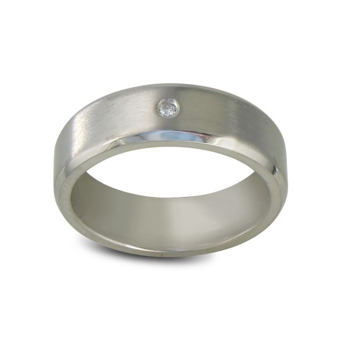 Modern Titanium Wedding Band With 1 Diamond, Size 7.5 to 14