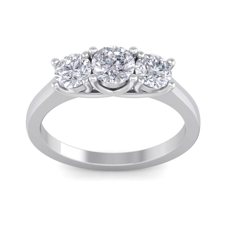 1 1/2 Carat Three Diamond Ring In 14 Karat White Gold