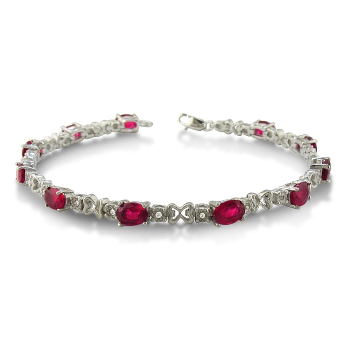 7 1/2ct Ruby and Diamond Bracelet in Sterling Silver