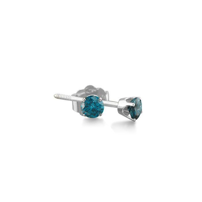 2.5mm Tiny Natural Diamond Stud Earrings in 925 Sterling Silver Blue Diamond