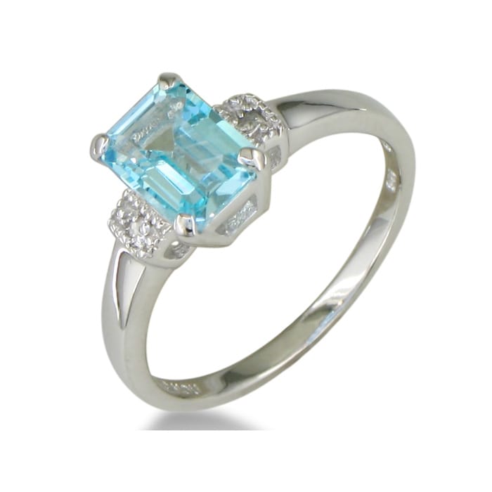 1ct Emerald Cut Blue Topaz and Diamond Ring in Sterling Silver