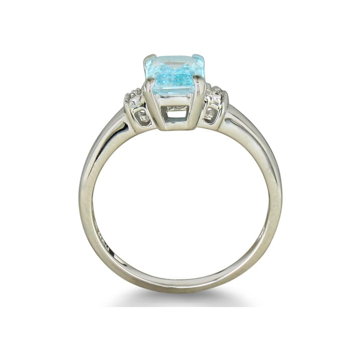 1ct Emerald Cut Blue Topaz and Diamond Ring in Sterling Silver