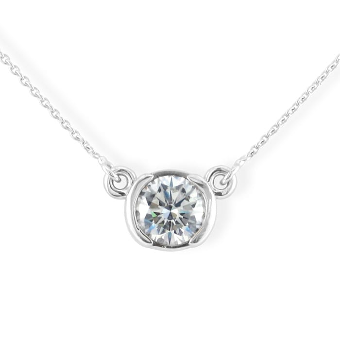 Bezel Set 1/2 Carat Diamond Necklace, 14k White Gold. Classically