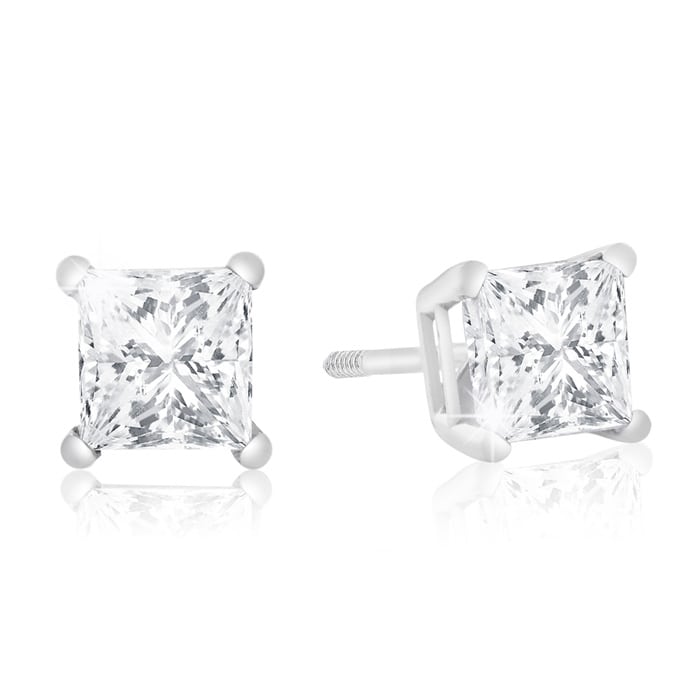 1ct Princess Diamond Stud Earrings In 14k White Gold