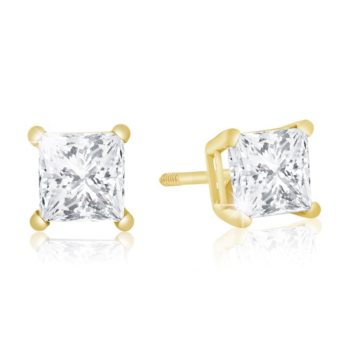1ct G/H SI Quality Princess Diamond Stud Earrings In 14k Yellow Gold