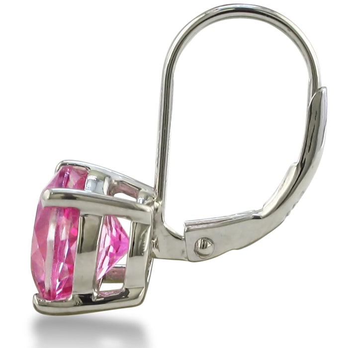 Huge 5ct Round  Pink Topaz Leverback Earrings in Sterling Silver