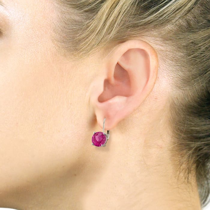 Huge 5ct Round  Pink Topaz Leverback Earrings in Sterling Silver