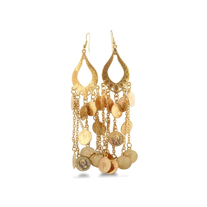 Unique Dangling Coin Earrings in Yellow Alloy Metal