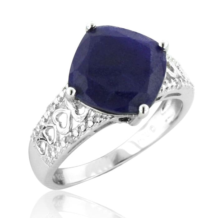 7ct Rough Cut Sapphire and Diamond Ring in Sterling Silver