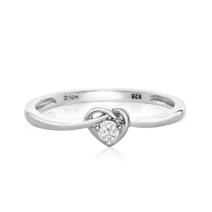 Dainty Heart Shaped .07ct Diamond Promise Ring in Sterling Silver