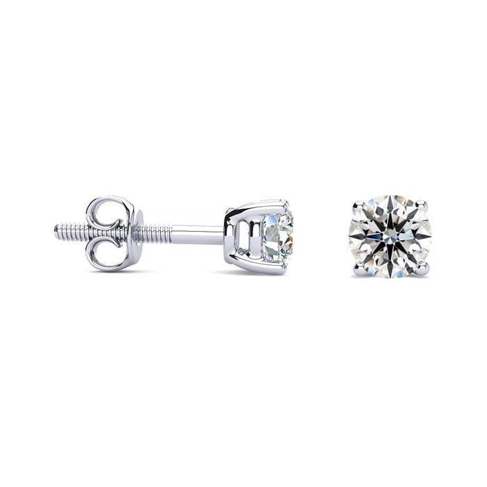 1/2 Carat Round Diamond Stud Earrings In 14 Karat White Gold