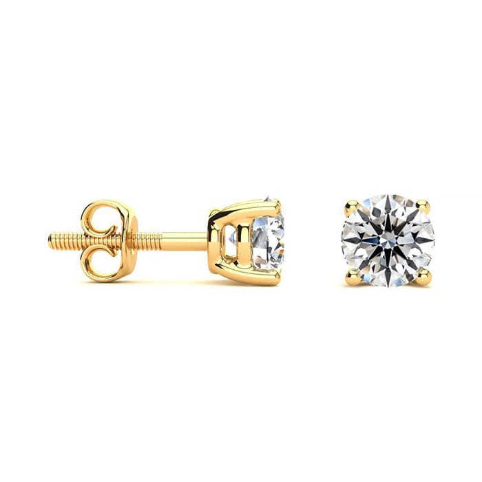 3/4 Carat Round Diamond Stud Earrings In 14 Karat Yellow Gold