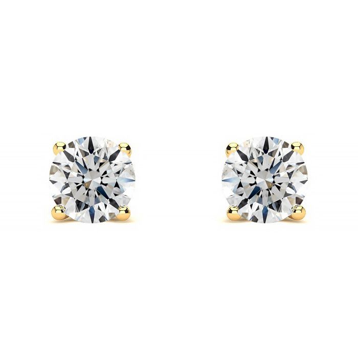 1 Carat Round Diamond Stud Earrings In 14 Karat Yellow Gold