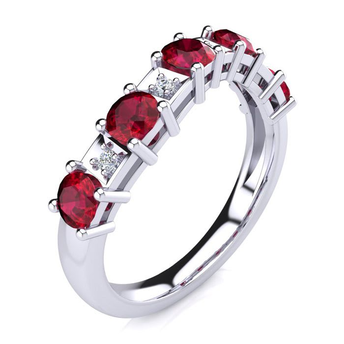 1 1/3 Carat Ruby and Diamond Journey Band Ring in 10K White Gold