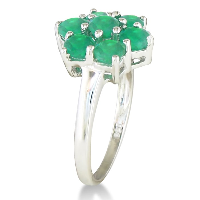 1 3/4ct Emerald Flower Ring in Sterling Silver, Ring Size 5 to 8
