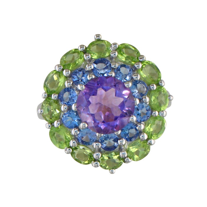 5ct Amethyst Peridot And Tanzanite Ring In Sterling Silver