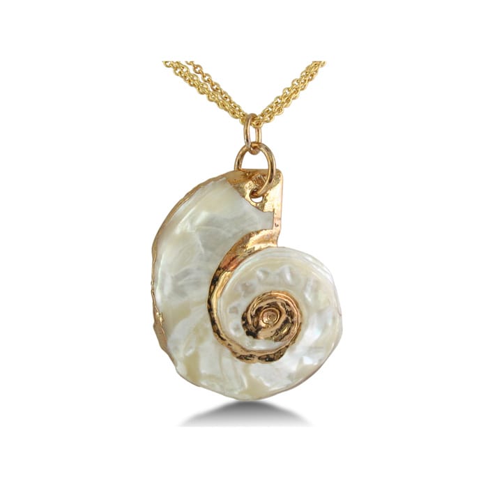 Mother of Pearl Snail Shell Pendant with Yellow Gold Overlay
