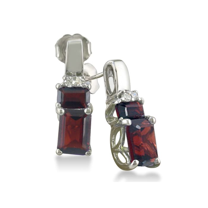 Garnet Jewelry: Two Tier 2ct Garnet and Diamond Earrings in 14k White Gold