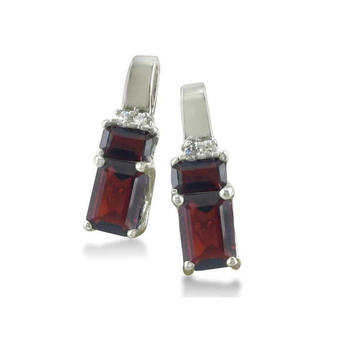 Garnet Jewelry: Two Tier 2ct Garnet and Diamond Earrings in 14k White Gold