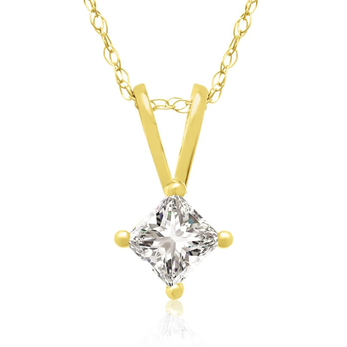 1/4ct 14k Yellow Gold Princess Diamond Pendant, 3 stars