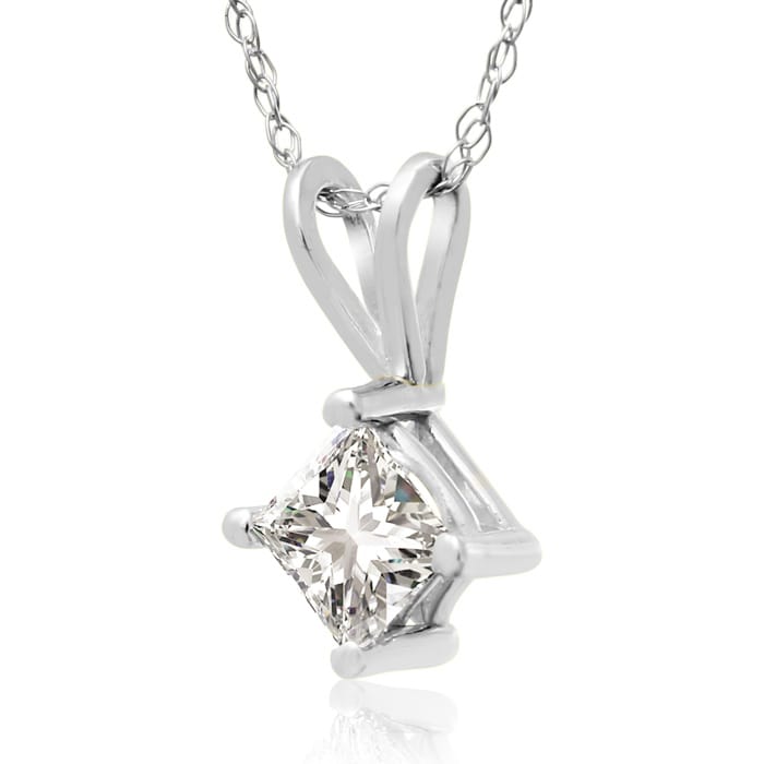 Closeout Price on 1/2ct Princess Diamond Pendant in 14k White Gold.