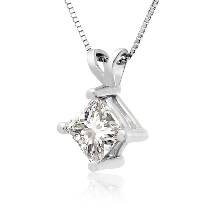 3/4ct 14k White Gold Princess Diamond Pendant