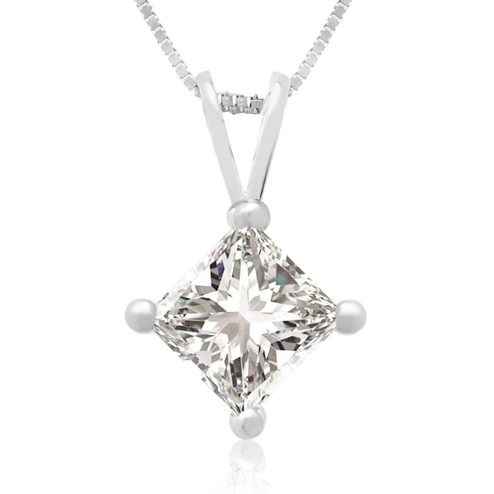 3/4ct 14k White Gold Princess Diamond Pendant