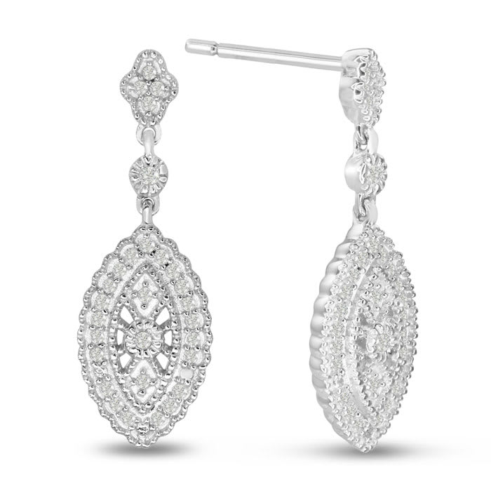 1/3ct Marquise Shaped Diamond Dangle Earrings
